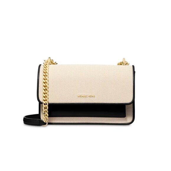 MICHAEL KORS Claire leather and canvas chain large shoulder bag - Beige/ Black - Picture 1 of 11